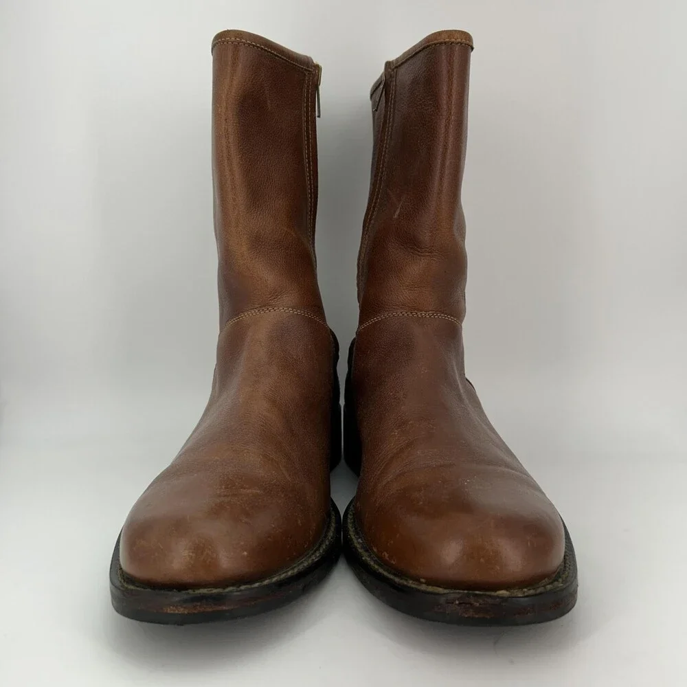 Cole Haan Boots Mens Size 10 M Brown Leather Mid Calf Zip Biker Lined Grip Sole